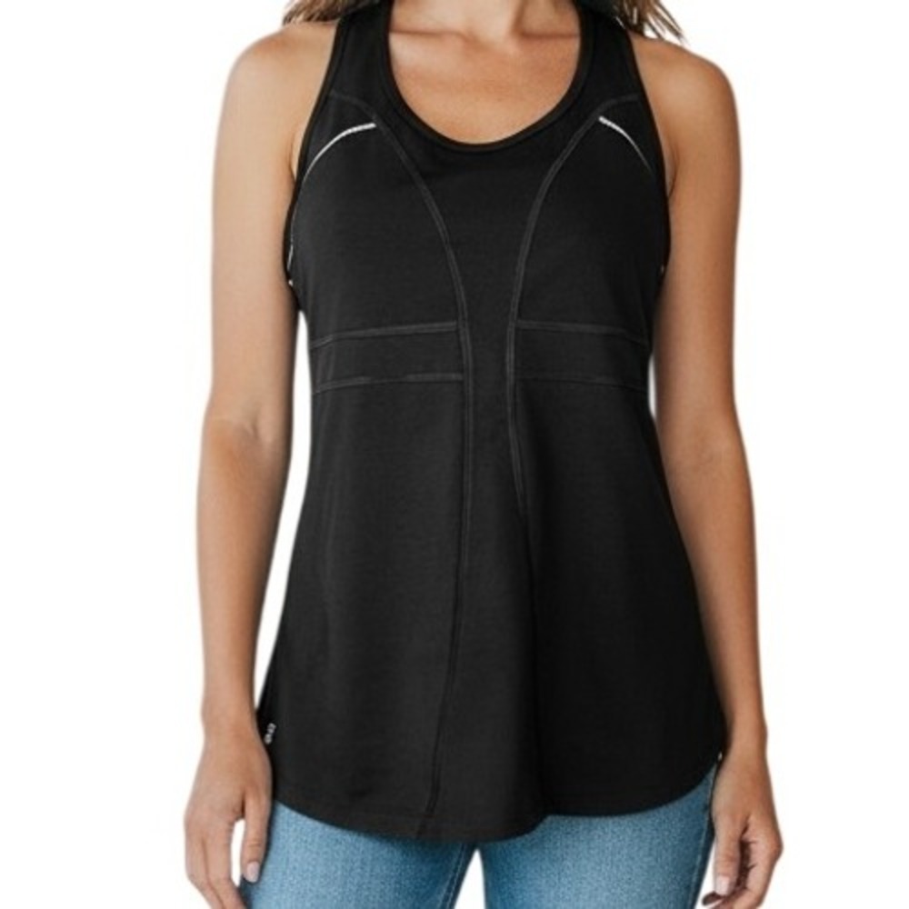 ATHLETA Black Racerback Tank Built In Bra Back Pockets Stretch Size Small‎